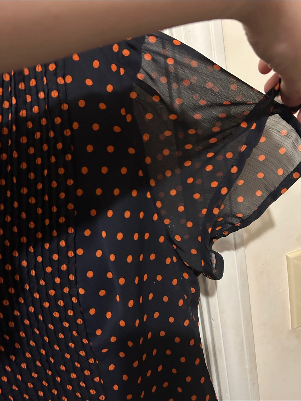 MSK Navy Blue Midi Dress with Orange Polka Dots - Picture 5 of 10